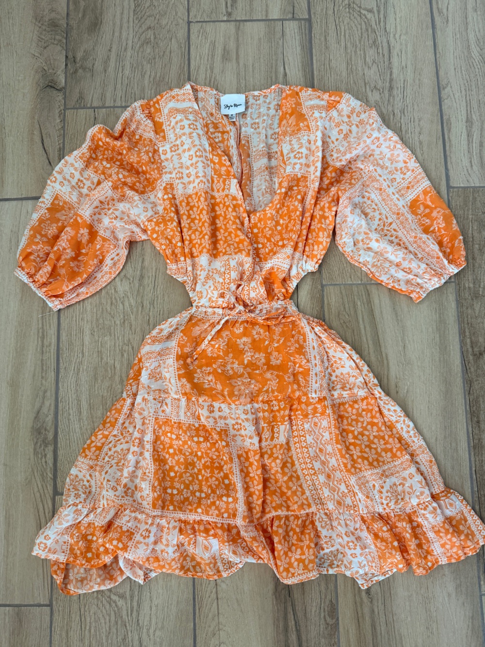 Orange Floral Puff-Sleeve Mini Dress by Free People